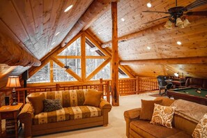 Una televisión, una chimenea, videojuegos, un reproductor de DVD