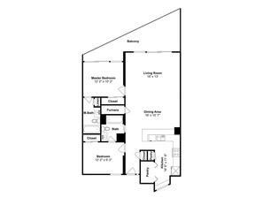 A floor plan of a house with a master bedroom, living room, dining area, kitchen, and two bathrooms. - Edgewater #1205 | Gulf Front in Destin, Spectacular Views + Amenities (Miramar Beach)