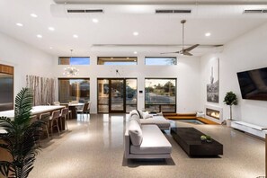 Smart TV, fireplace, video games