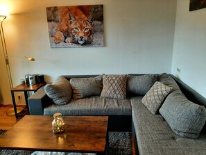 Smart-TV, Tischfußball, Tischtennisplatte, Bücher