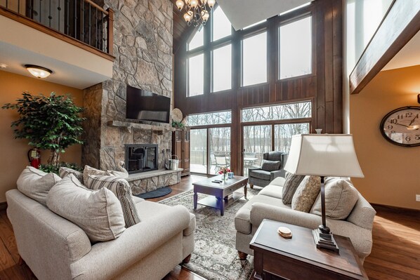 TV, fireplace, DVD player, offices