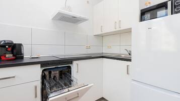 Fridge, microwave, stovetop, dishwasher