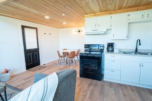 Full-sized fridge, microwave, oven, stovetop