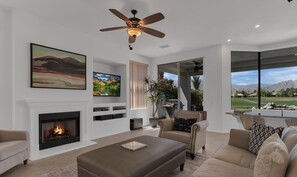 TV, fireplace - Enjoy 270 degrees of unobstructed, double fairway views at LQ107 (La Quinta)