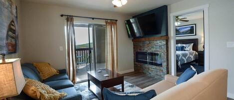TV, fireplace, video games, offices