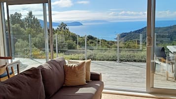 Smart TV, fireplace, books, streaming services