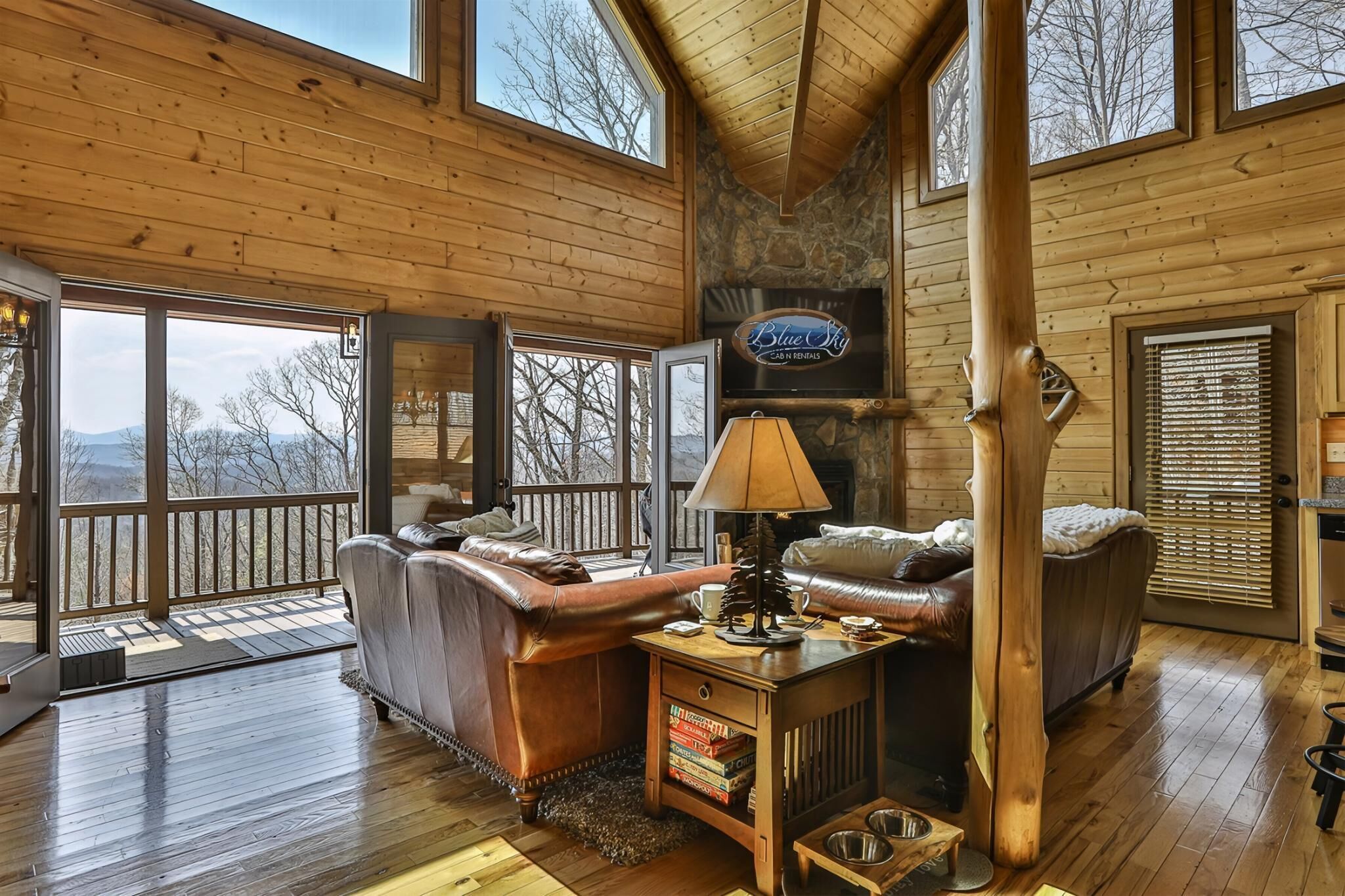 Flatskjerm-TV og peis