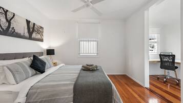 2 bedrooms, desk, iron/ironing board, travel crib