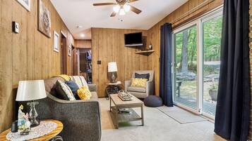 TV, fireplace, DVD player, video library