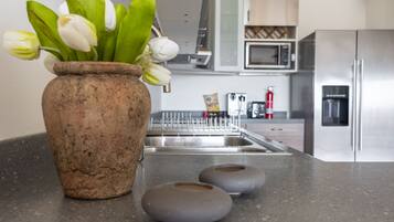 Frigorífico, microondas, horno y placa de cocina