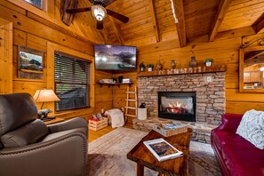 Smart TV, fireplace, video games, DVD player