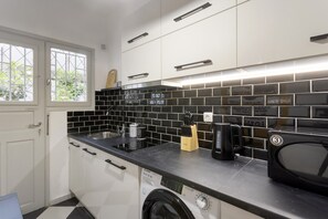 Fridge, microwave, coffee/tea maker, electric kettle