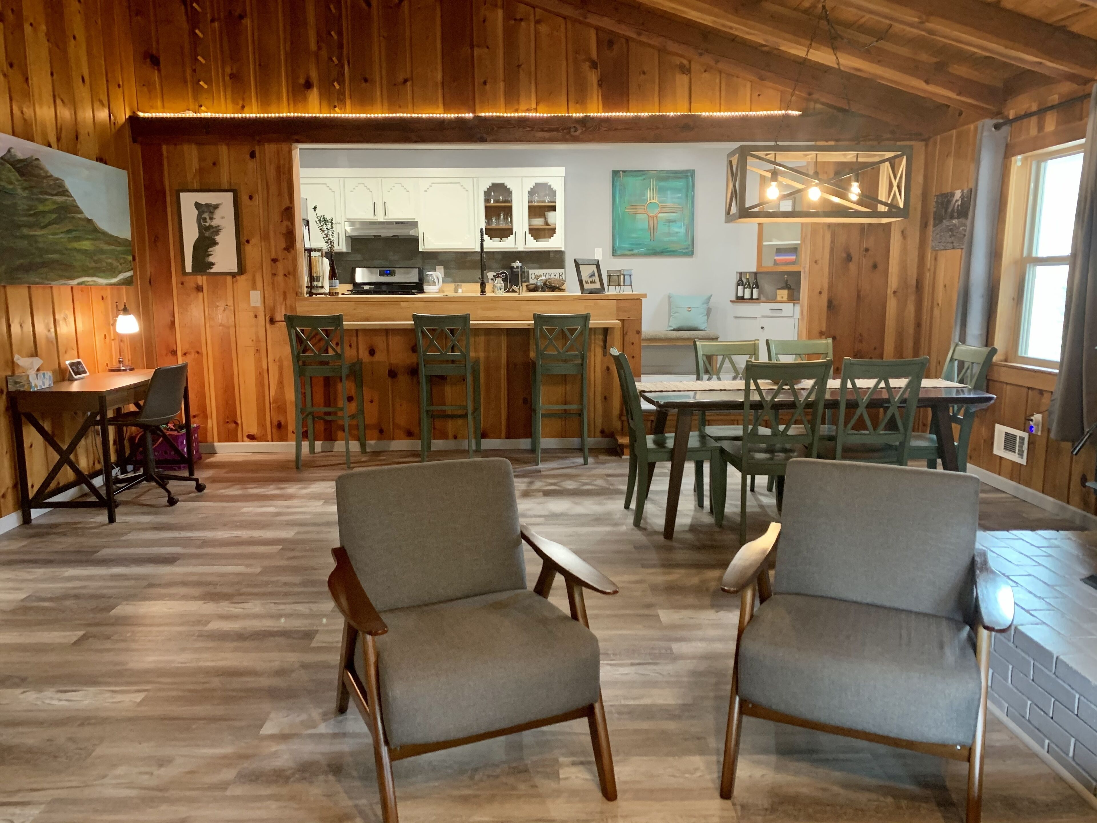 Looking from the living room to towards the kitchen. 