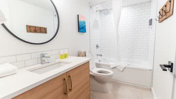 Shower, towels, toilet paper