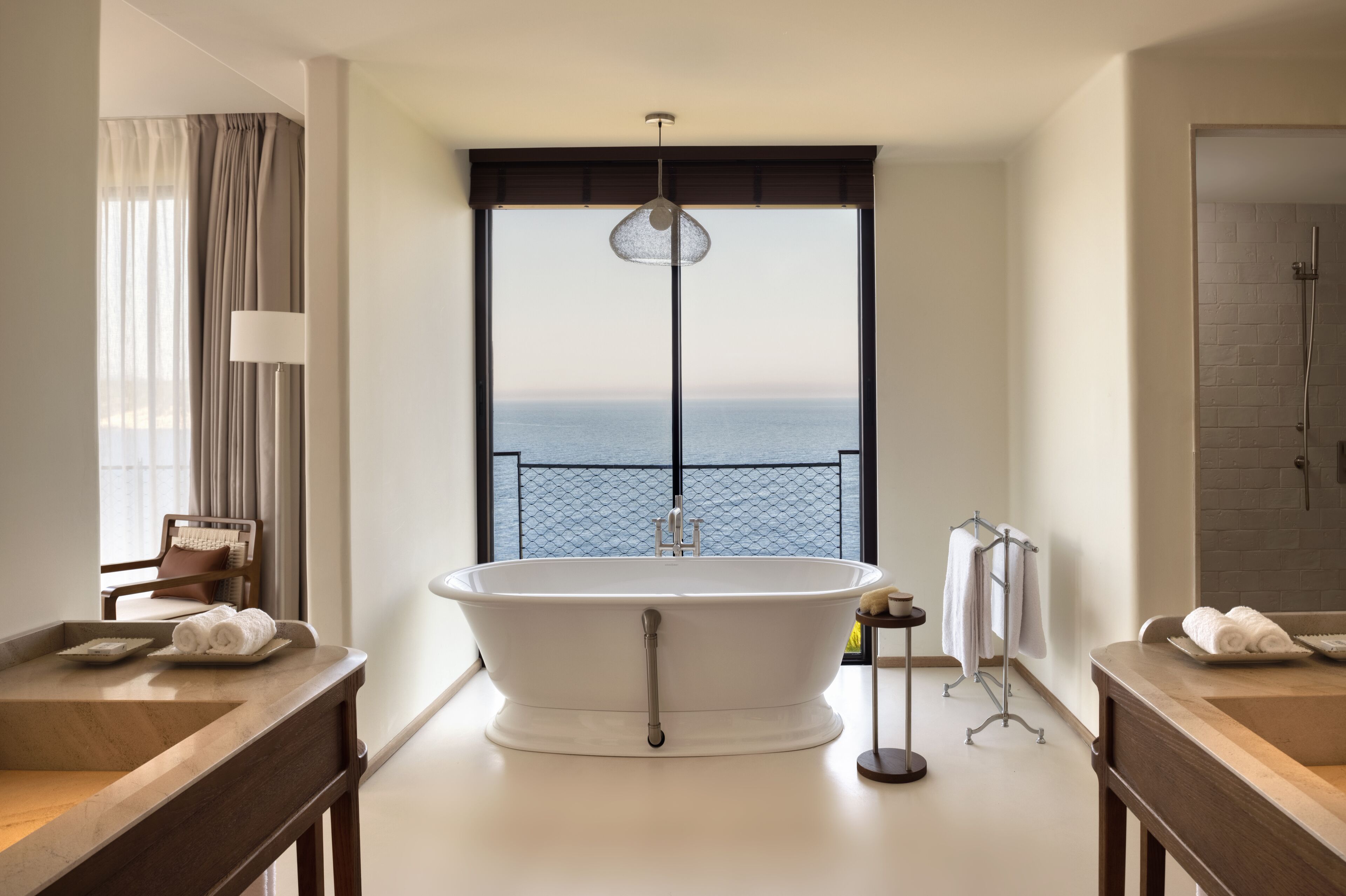 premium suite, 1 bedroom, sea view (seascape) | bathroom | rainfall showerhead, free toiletries, hair dryer, bathrobes
