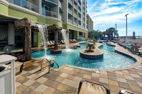 Indoor pool, outdoor pool - Towers on the Grove Cherry Grove 2 bed/2 baths condo.  30 steps to the beach (North Myrtle Beach)