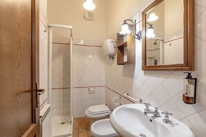 Shower, hair dryer, bidet, towels - Rosehip apt with shared pool, Castiglione del Lago, Italy (Castiglione del Lago)