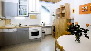 A modern kitchen with white cabinets, a stove, and a window. - Charming Apartment "Bregenz 6 Top 2" with Wi-Fi, Balcony, Terrace & Garden (Bregenz)