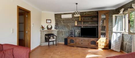 Televisión y chimenea