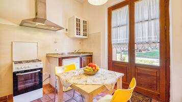 Family Apartment, 1 Bedroom, Mountainside (Pomegranate apt with shared pool) | Private kitchen | Fridge, stovetop, espresso maker, cookware/dishes/utensils