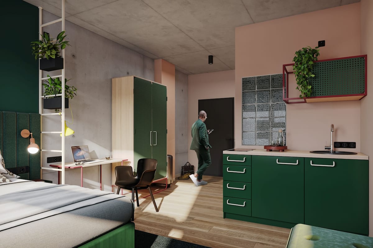 Studio | Hypoallergeen beddengoed, een kluis op de kamer, een bureau