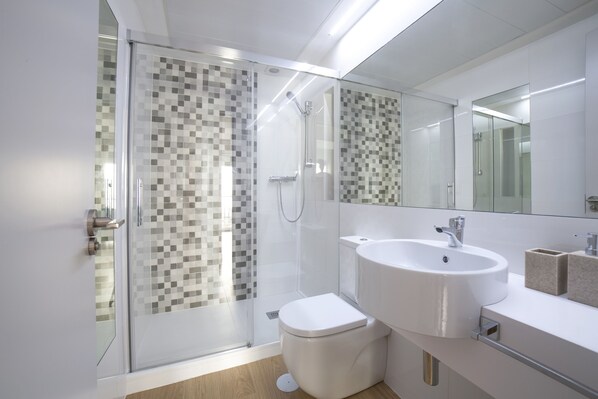 Hair dryer, towels, toilet paper