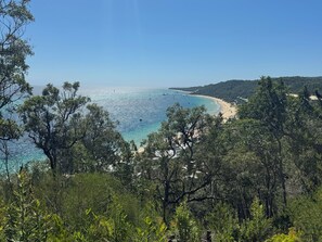 Plage, chaises longues, serviettes de plage