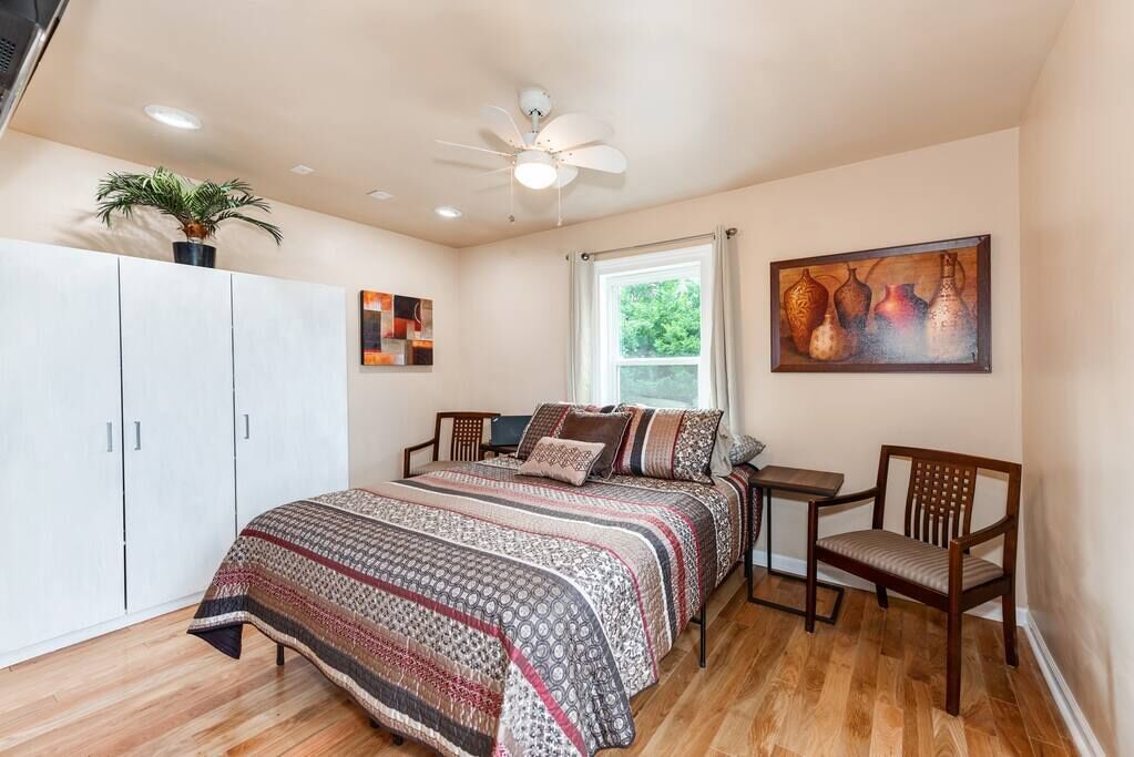 2 bedrooms, blackout curtains, iron/ironing board, WiFi