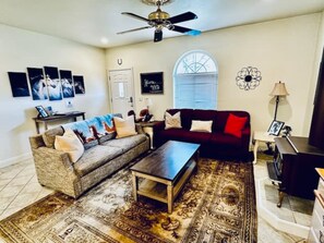 TV, fireplace, offices