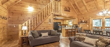 Smart TV, fireplace, video games, DVD player