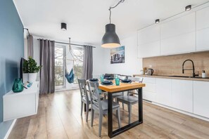 Dining - Bright Apartment with Balcony | Parking | Close to the River (Kolobrzeg)