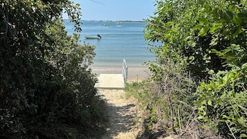 On the beach, sun-loungers, beach towels