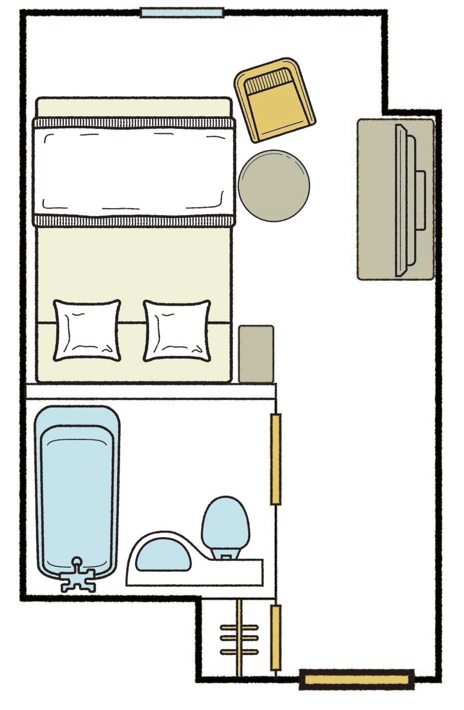 A bedroom with a bed, bedside tables, and a window.
