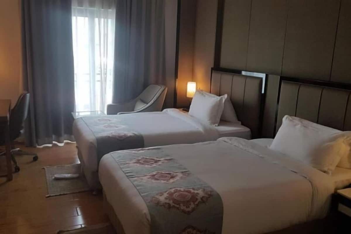 Minibar, desk, laptop workspace, soundproofing