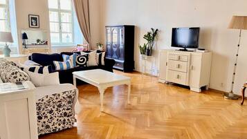 Smart TV, chimenea, reproductor de DVD y libros