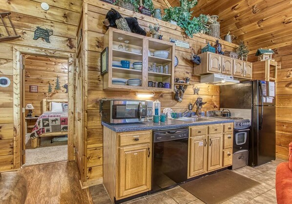 Fridge, microwave, dishwasher, coffee/tea maker