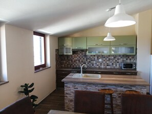 Fridge, microwave, oven, toaster