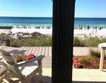 GULFRONT,GROUND LEVEL,  END UNIT ,BEACH IS BACKYARD
STEPS FROM BEACH ACCESS