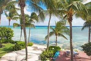 On the beach, sun loungers, beach towels