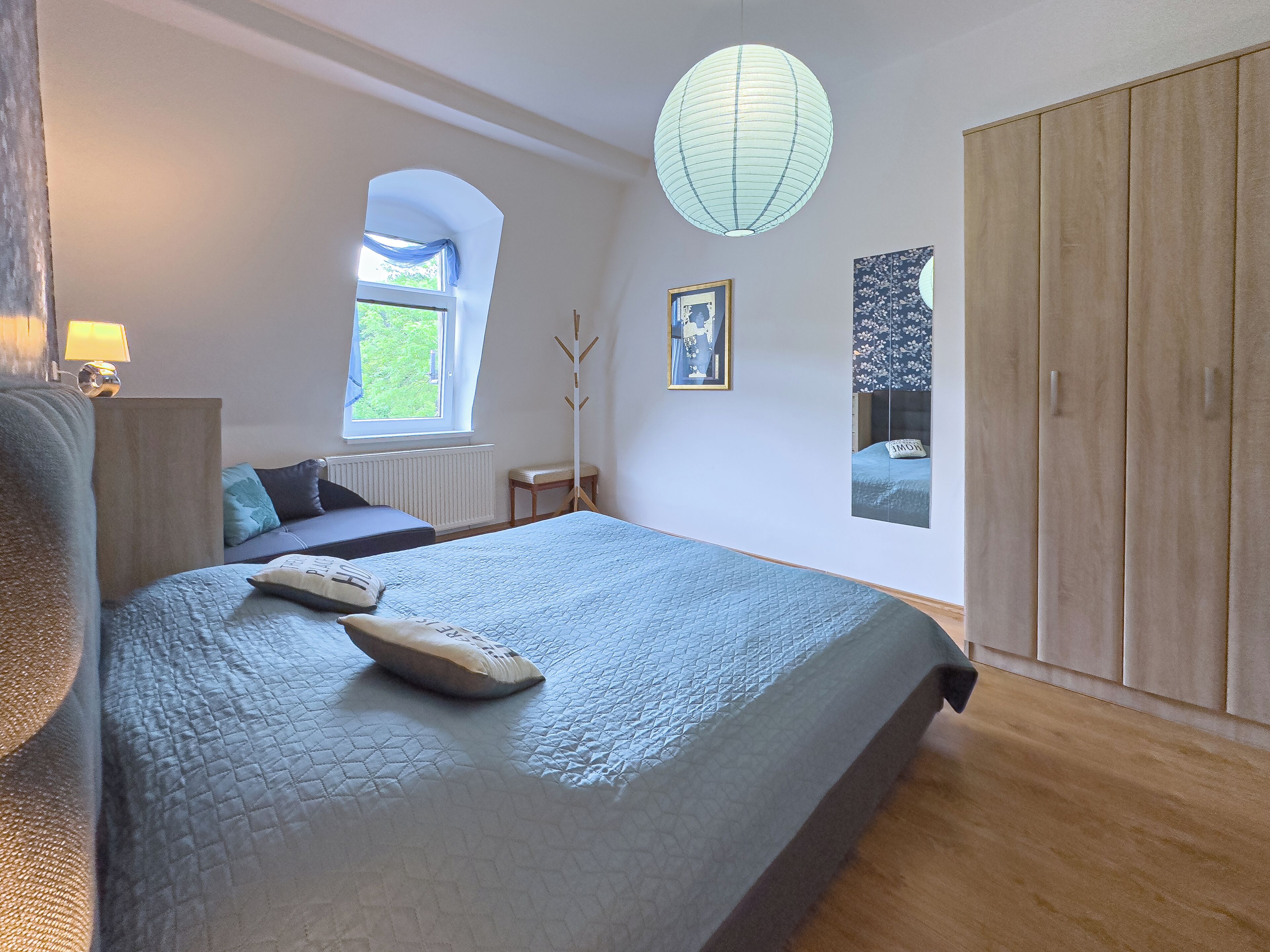 1 bedroom, desk, iron/ironing board, travel crib