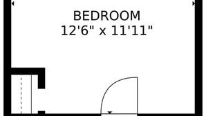 Un plan d’aménagement pour une chambre mesurant 3,81 m x 3,63 m, comprenant un coin arrondi et une petite pièce adjacente.