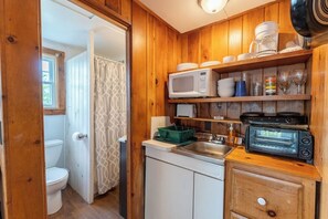 Fridge, microwave, coffee/tea maker, toaster