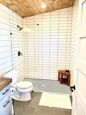 Dusche, Haartrockner, Seife, Toilettenpapier