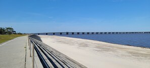 On the beach, sun-loungers, beach towels