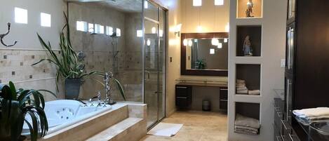 Bathtub, hair dryer, towels
