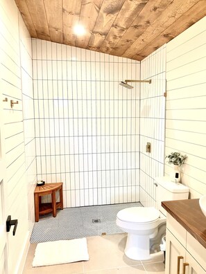 Regadera, secadora de cabello, jabón, papel de baño 