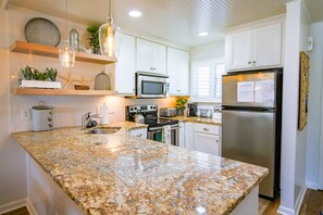 Fridge, microwave, dishwasher, coffee/tea maker