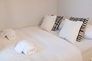 1 bedroom, laptop workspace, iron/ironing board, bed sheets