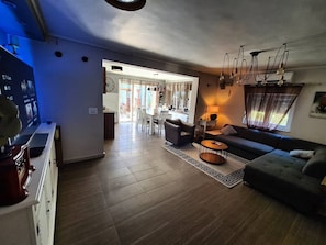 TV connectée, cheminée, lecteur de DVD, médiathèque