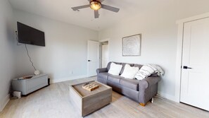 TV, fireplace, video games, offices - Blissful by the Sea: 4  BR, 3.5  BA House in Port Bolivar, Sleeps 12 (Bolivar Peninsula)